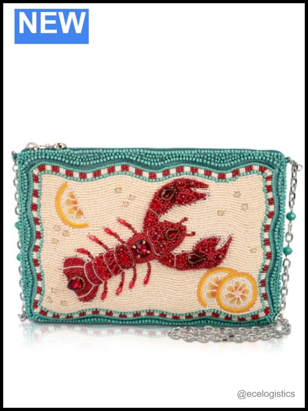 Beaded Crossbody Bag with Lobster Design Removable Strap Clutch